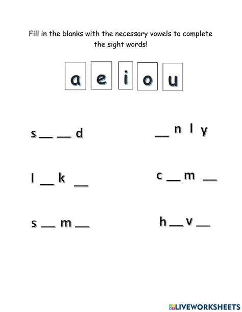 Vowels And Sight Words Exercise Live Worksheets