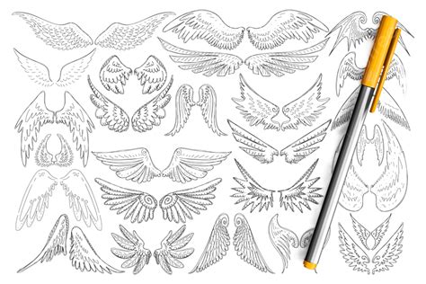 Set Of Wings Vector Design Images Bird Wings Patterns Doodle Set Bird