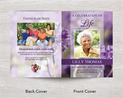 8 Page Purple Flowers Funeral Program Template (11 x 17 inches ...