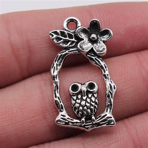 50pcs Cute Flower Owl Pendant Charms Wholesale DIY Jewelry Making