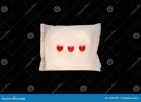 Irregular Period Concept Menstrual Cycle Pad With Red Hearts On Black