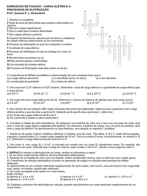 Exercícios De Carga Elétrica - Exercícios Carga Eletrica A Processos de Eletrização | PDF