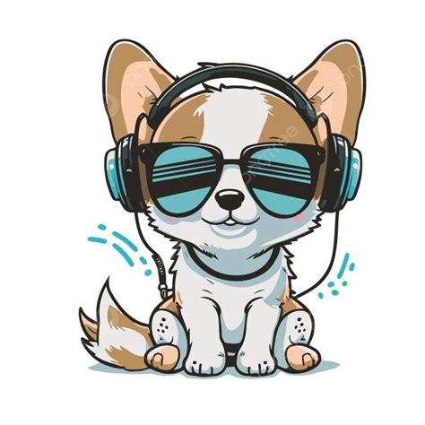 Cute Dog Wearing Headphones And Glasses Vector Doge Headphones