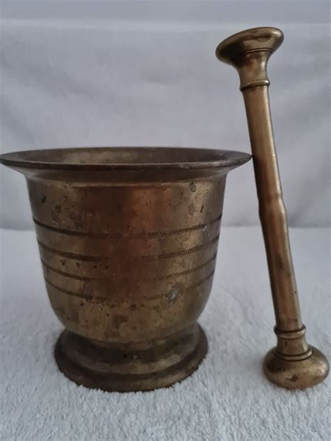 Antique 19th Century Heavy Solid Brass Apothecary Mortar And Pestle Druggist Tool Ebay