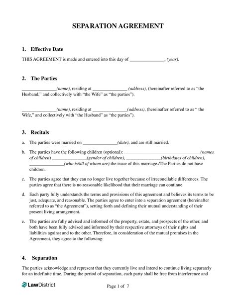 Marriage Separation Agreement Template