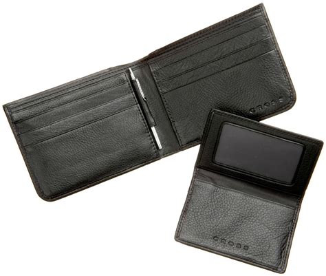 Leather Slim Black Cross Wallet Card Holder And Mini Ballpoint Pen Mens