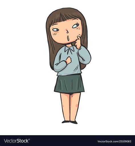 Hand Drawn Girl Was Thinking Royalty Free Vector Image