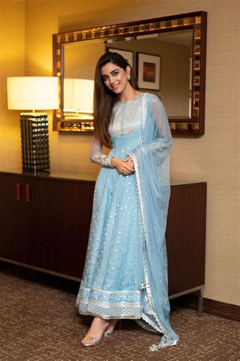 CELEBRITY POWDER BLUE PISHWAS ENSEMBLE PRET By Faiza Saqlain