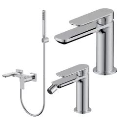 Set Miscelatore Lavabo E Bidet Con Esterno Vasca Cromo Fusion