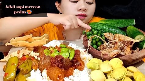 Makan Kikil Sapi Mercon Pedas Pete Sambel Terong Ikan Asin Sambel