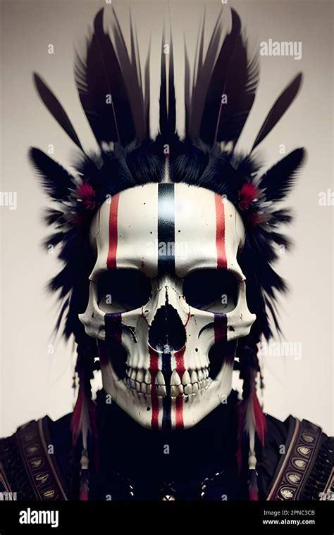 A Skull Adorned With A Traditional Native American Style Headdress And