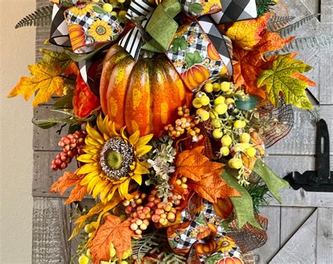 Fall Wreath Autumn Wreath Pumpkin Wreath Fall Pumpkin Sunflower Swag