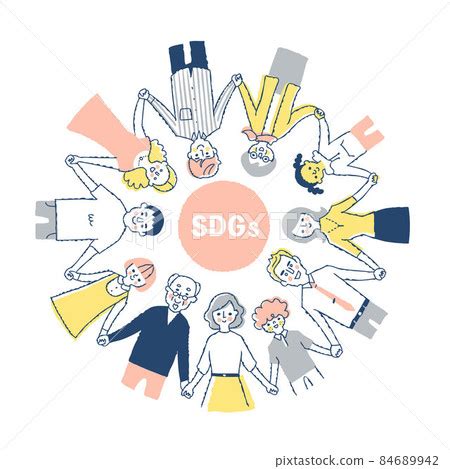 SDGs image 不同種族的人手牽手圍成一圈 插圖素材 84689942 PIXTA圖庫