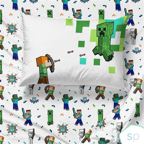 Minecraft Kids 4-Piece Full Sheet Set, Microfiber, White, Mojang ...