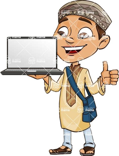 Muslim School Boy Cartoon Vector Character 112 Illustrations Laptop 2 Graphicmama