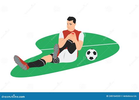 Injured Soccer Player Sprained Knee Vector Illustration Stock Vector