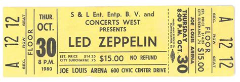 Lot Detail Led Zeppelin October 1980 Full Unused Ticket