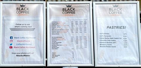 Menu at Black Coffee Northwest Café cafe Shoreline