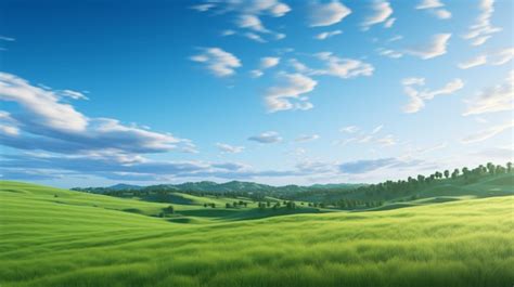 Premium Photo Green Grass Field In Hilly Area In Morning At Dawn