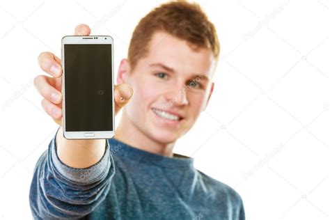 Man Showing Cell Phone Stock Photo Voyagerix