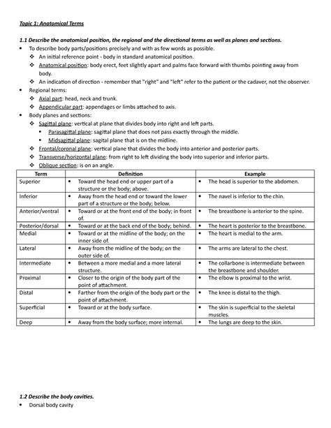 Anp1106 Topic 1 Anatomical Terms Topic 1 Anatomical Terms 1