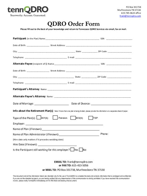 Fillable Online Qdro Order Form Condensed Fax