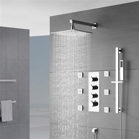 Chrome 12 Inch Or 16 Inch Wall Mount 3 Way Thermostatic Shower Faucet