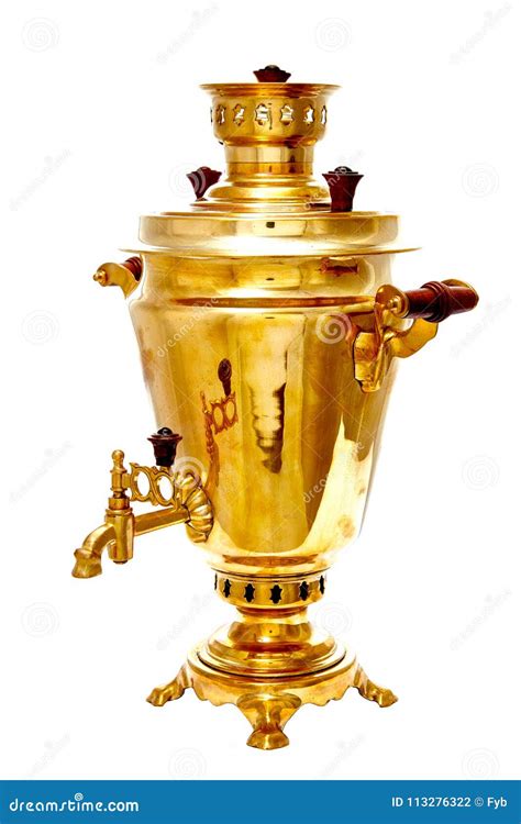 Samovar Ruso De Cobre Del Vintage Aislado En El Fondo Blanco Foto De