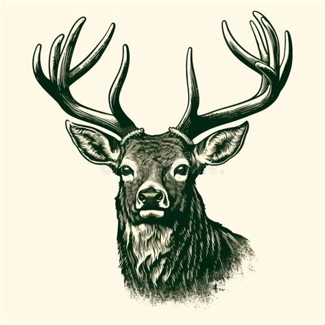 Vintage Deer Head Illustration Realistic Impression Stock