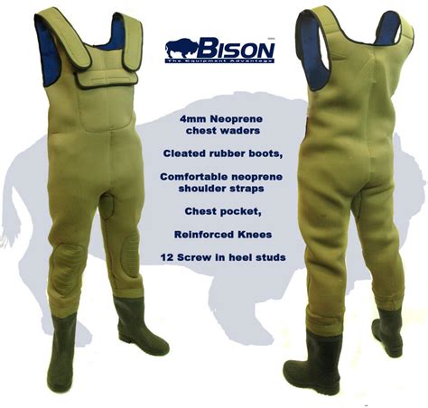 Bison Mm Neoprene Chest Waders All Sizes With Free Studs Neoprene