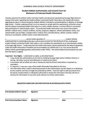 Fillable Online Student Athlete Authorization Consent Form Sport