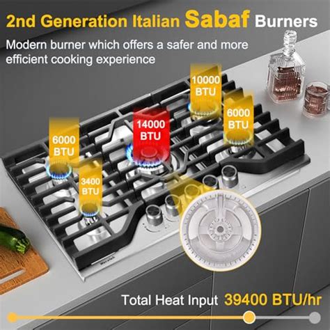 30 Inch Gas Cooktop Stovetop With 5 Italy SABAF Burners 39400BTU 0 6mm