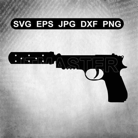 Hand Pistol Gun With Silencer Suppressor Handgun Gun Template Svg