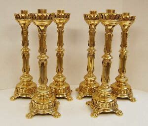 SET OF 6 BRASS ALTAR CANDLESTICKS CHANNELED STEMS 108 CHURCH