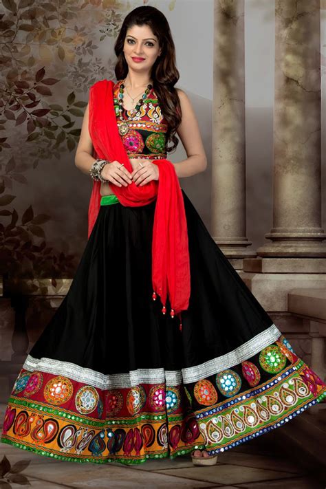 Black Color Chiffon Cotton Chaniya Choli Lehenga Navratri Garba