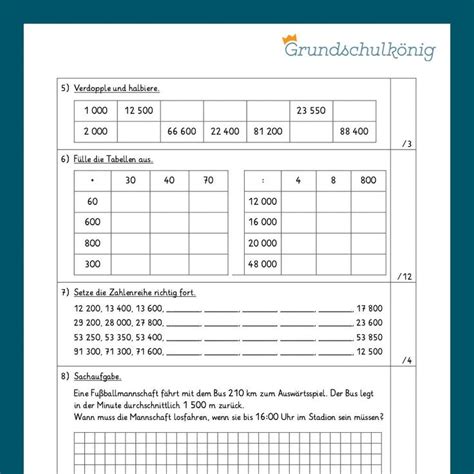 Mathe 4 Klasse Zwei Proben Grundrechenarten Im Zahlenraum 100 000