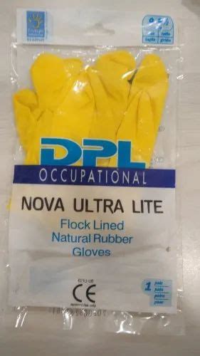 Dpl Yellow Nova Ultra Lite Flock Lined Rubber Gloves For Industrial Use Size Medium At ₹ 35