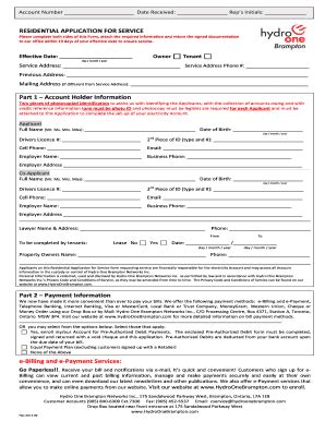 Fillable Online Residential Application For Service Form Hydro One