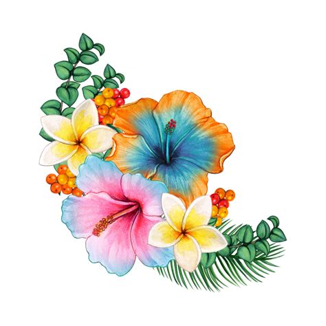 Watercolor Tropical Flowers 15117909 PNG