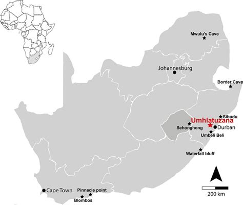 Map Of South Africa Showing The Location Of Umhlatuzana Rockshelter