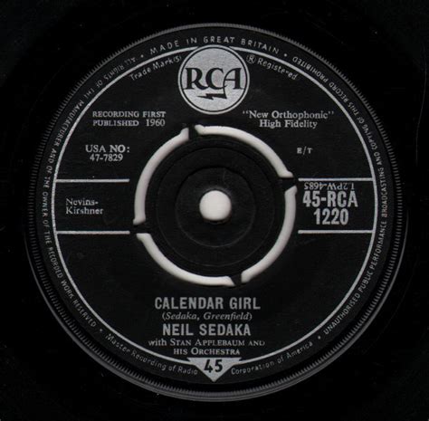 Neil Sedaka - Calendar Girl (Vinyl, 7", 45 RPM, Single) | Discogs