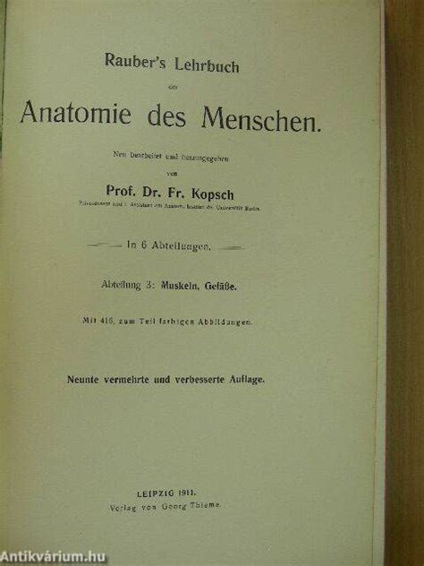 Prof Fr Kopsch Rauber S Lehrbuch Der Anatomie Des Menschen Abteilung