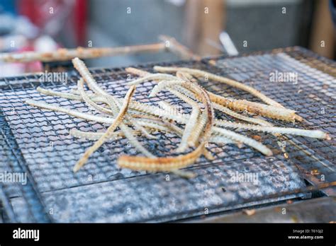 Unagi Eel Fish Bone Is Grilled On The Electronic Grill Machine