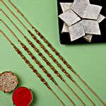 Set Of 5 Golden Red Thread Rakhi And Kaju Katli South Africa Gift Set