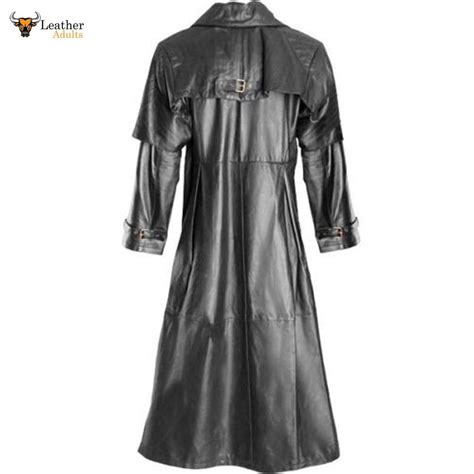 Mens Pure Lambs Leather Goth Steampunk Gothic Trench Coat Van Helsing Leather Adults