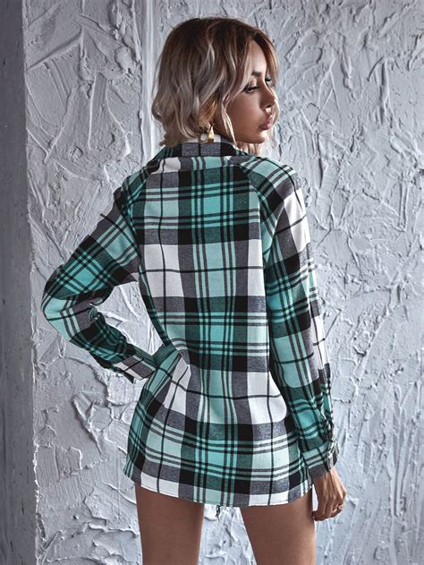 Shein Lune Plaid Print Button Front Shirt Shein Usa