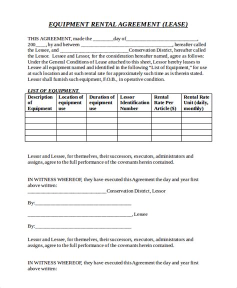 20 Equipment Rental Agreement Templates Doc Pdf