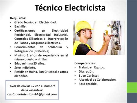 TECNICO ELECTRICISTA Empleos Rodriguez Empleos Rodriguez