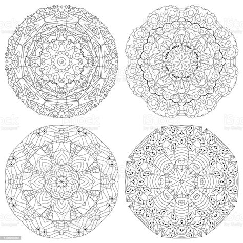 Handgezeichnetes Zentangleset Von 4 Mandalas Zum Ausmalen Stock Vektor Art Und Mehr Bilder Von