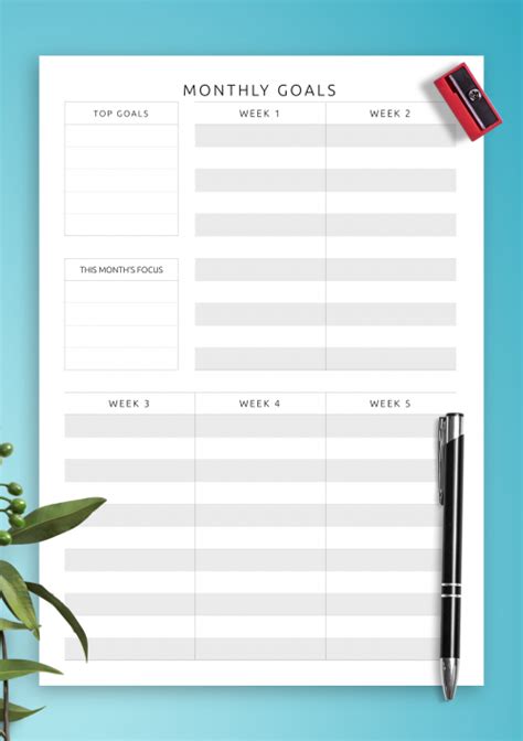 Calendars Planners Bullet Journal Printable Goal Organizer Monthly